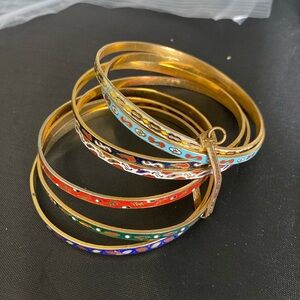 7 Old Chinese cloisonné gilt metal bangle bracelet